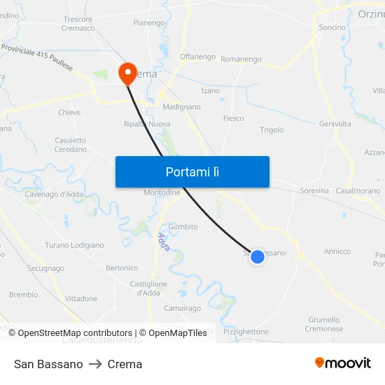 San Bassano to Crema map