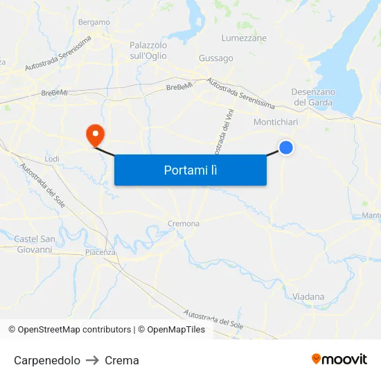 Carpenedolo to Crema map