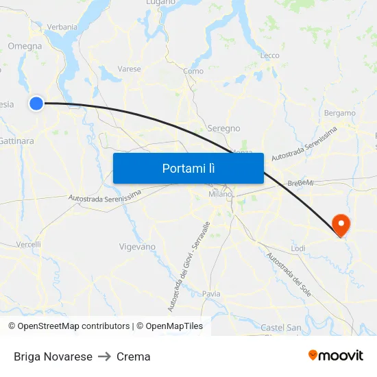 Briga Novarese to Crema map
