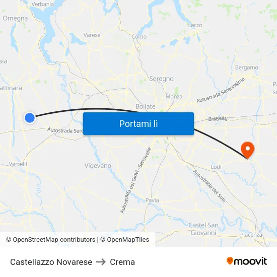 Castellazzo Novarese to Crema map