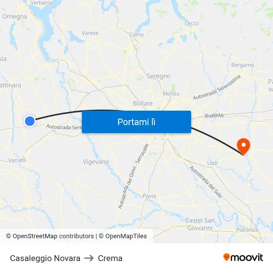 Casaleggio Novara to Crema map