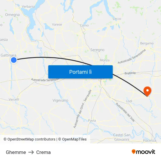 Ghemme to Crema map