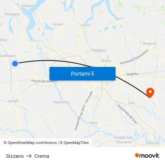 Sizzano to Crema map