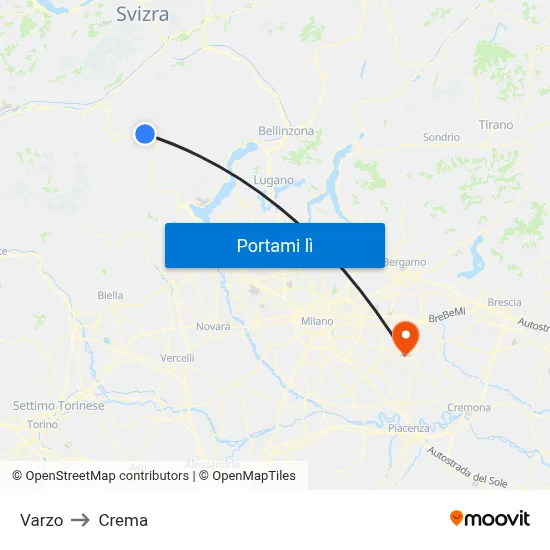Varzo to Crema map