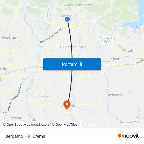 Bergamo to Crema map