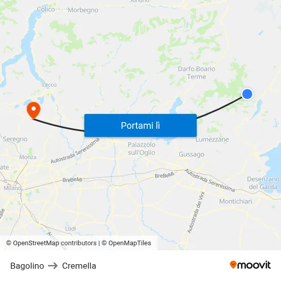 Bagolino to Cremella map