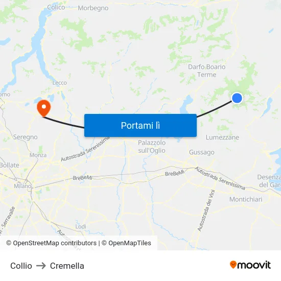 Collio to Cremella map