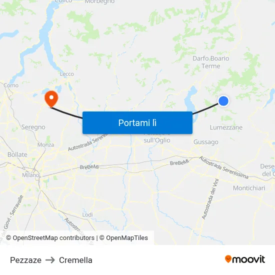 Pezzaze to Cremella map