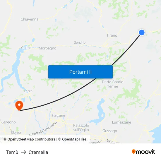 Temù to Cremella map