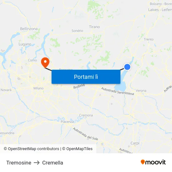 Tremosine to Cremella map