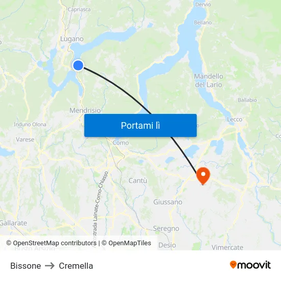 Bissone to Cremella map