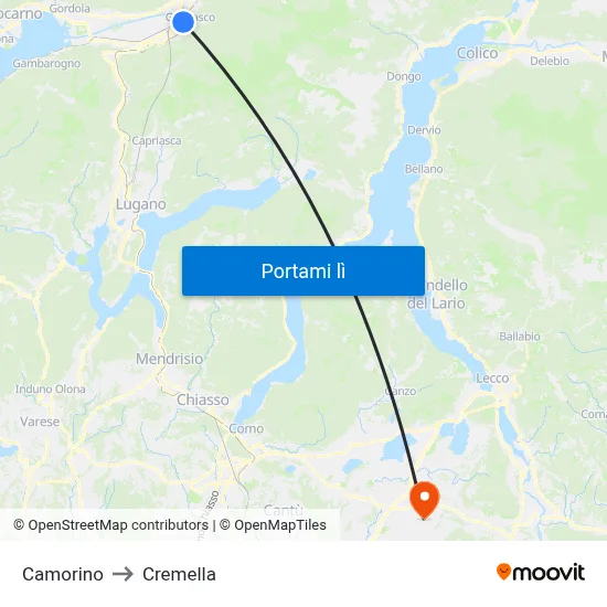 Camorino to Cremella map