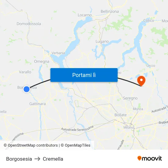 Borgosesia to Cremella map