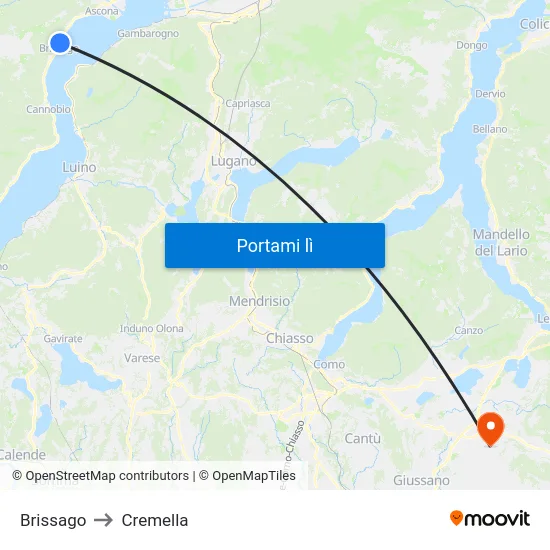 Brissago to Cremella map