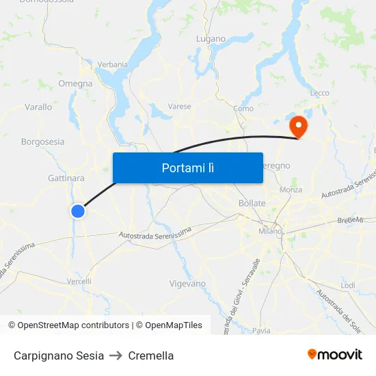 Carpignano Sesia to Cremella map