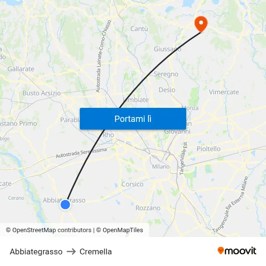 Abbiategrasso to Cremella map