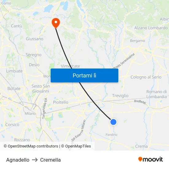 Agnadello to Cremella map