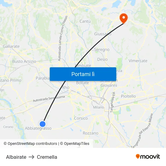 Albairate to Cremella map