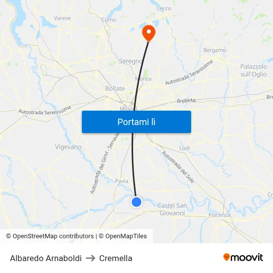 Albaredo Arnaboldi to Cremella map