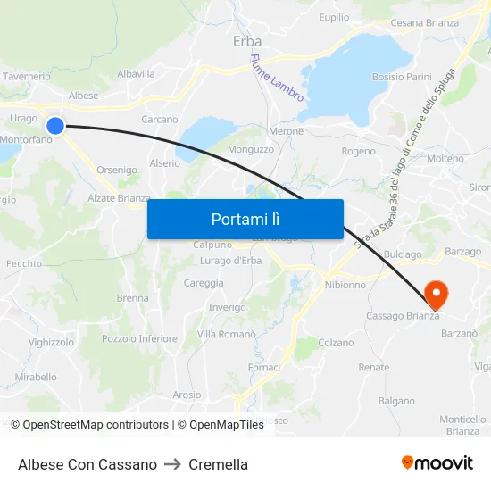 Albese Con Cassano to Cremella map