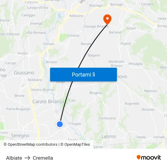 Albiate to Cremella map