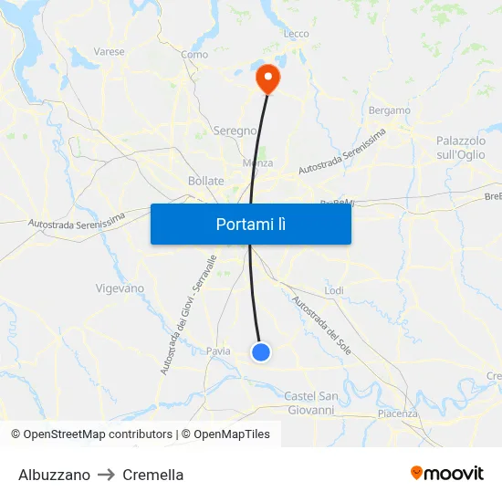 Albuzzano to Cremella map