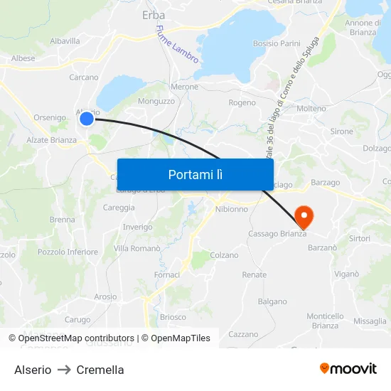 Alserio to Cremella map