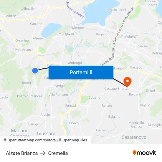 Alzate Brianza to Cremella map