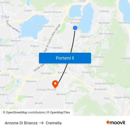 Annone Di Brianza to Cremella map