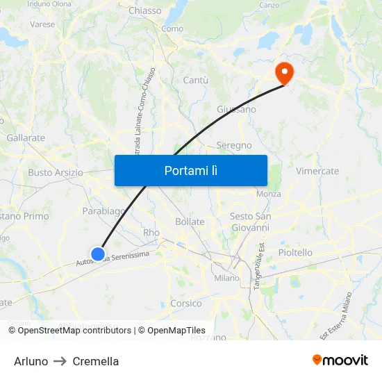 Arluno to Cremella map