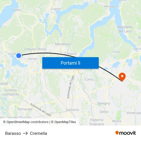 Barasso to Cremella map