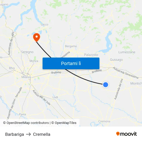 Barbariga to Cremella map