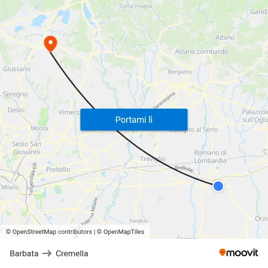 Barbata to Cremella map