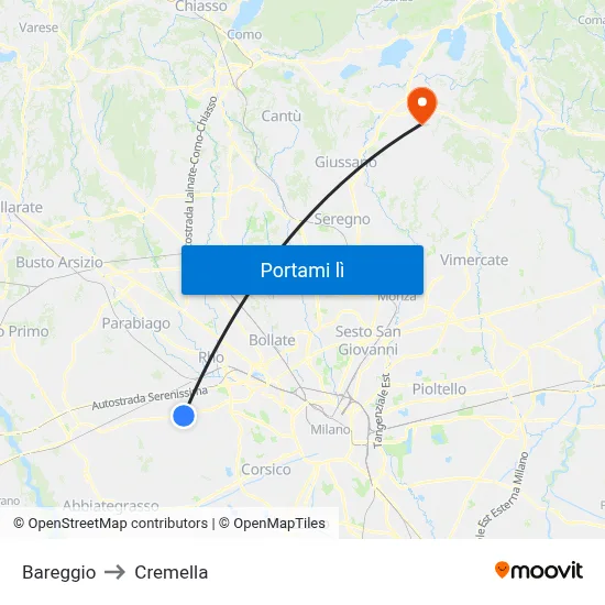 Bareggio to Cremella map