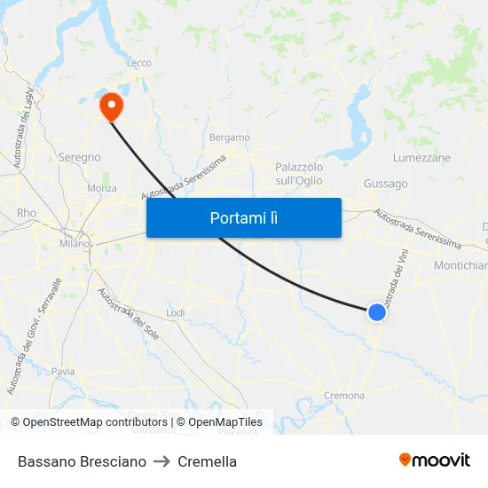Bassano Bresciano to Cremella map