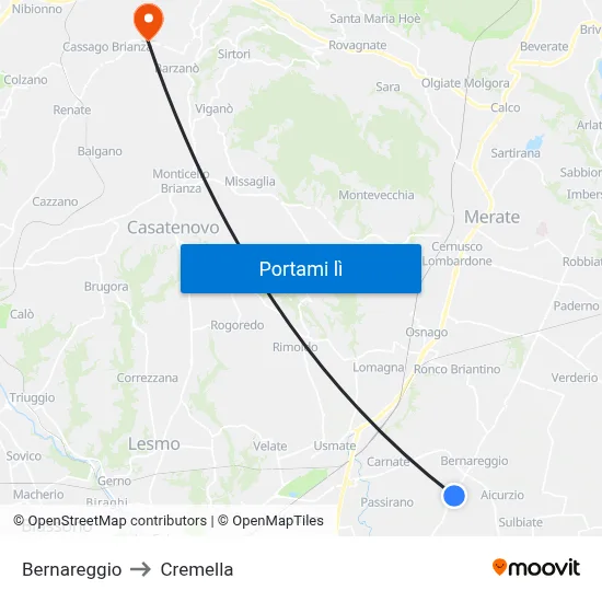 Bernareggio to Cremella map