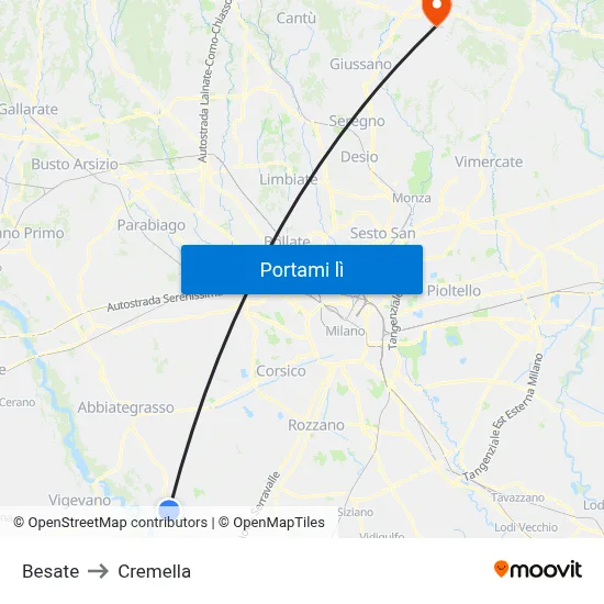 Besate to Cremella map