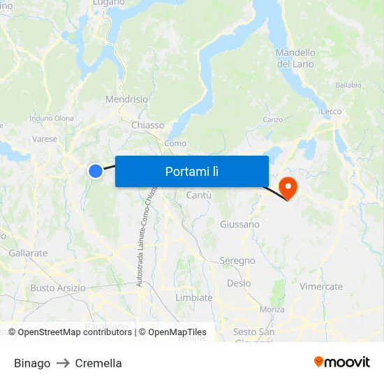Binago to Cremella map