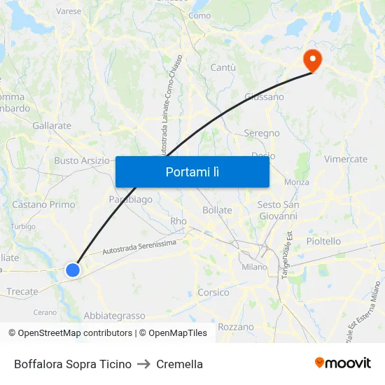 Boffalora Sopra Ticino to Cremella map