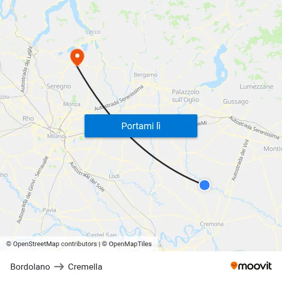 Bordolano to Cremella map