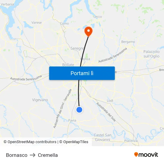 Bornasco to Cremella map