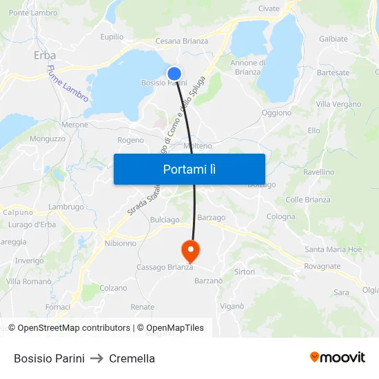 Bosisio Parini to Cremella map