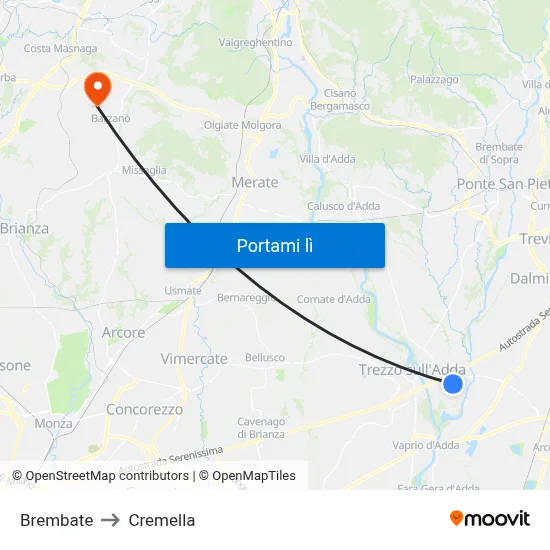 Brembate to Cremella map