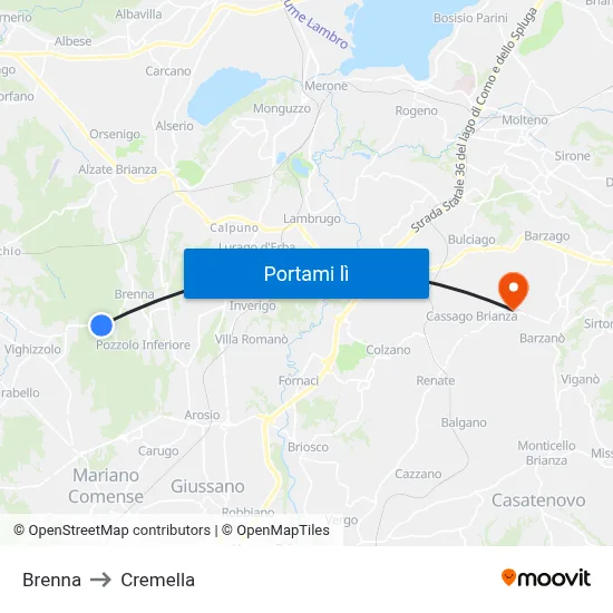 Brenna to Cremella map