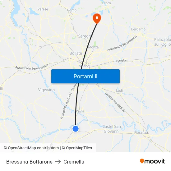 Bressana Bottarone to Cremella map