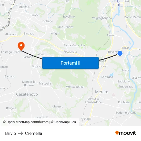 Brivio to Cremella map