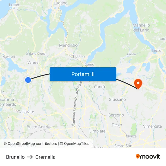 Brunello to Cremella map