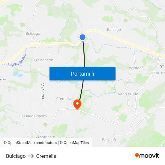 Bulciago to Cremella map