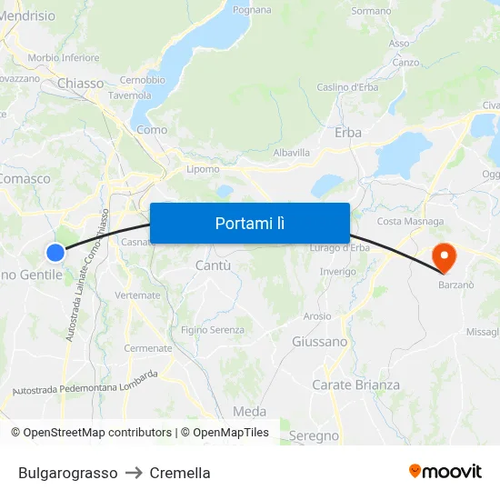 Bulgarograsso to Cremella map