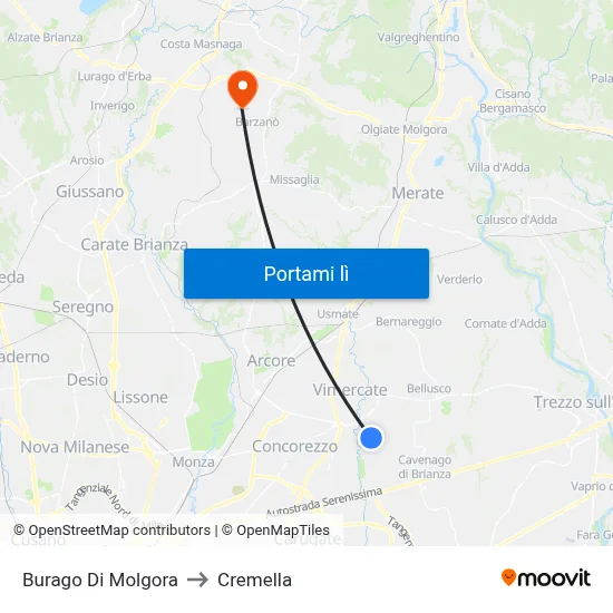 Burago Di Molgora to Cremella map